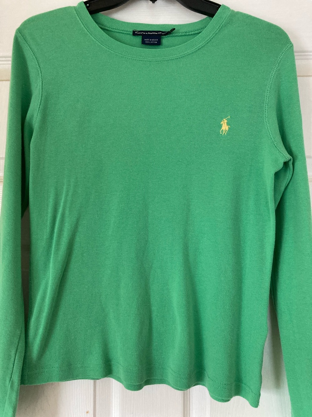 Ralph Lauren Green Crewneck Cotton Top with Yellow Polo Emblem